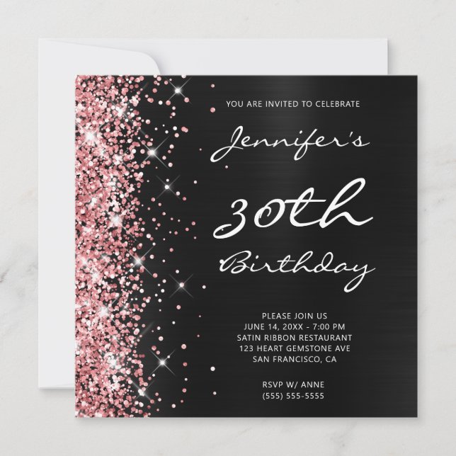 Invitation Coral Parties scintillant rose noir Ombre Foil 30e (Devant)