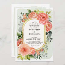 Coral Peach Blush Floral Or moderne Mariage