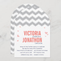 Coral Peach Navy Grey Zig Zag Typographie Mariage