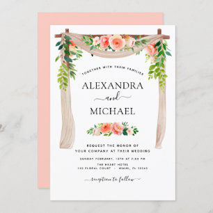 Invitation Coral Pêche Floral Mariage Arc