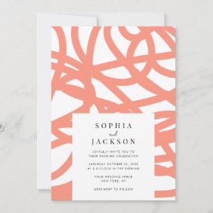 Invitation Coral Pop minimaliste moderne Mariage Abstrait