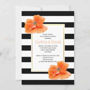 Invitation Coral popies noir blanc mariages couples douche