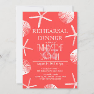 Invitation Coral Red Beach Dîner de répétition Mariage