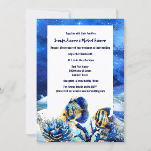 Invitation Coral reef chic bleu papillon plage de poisson