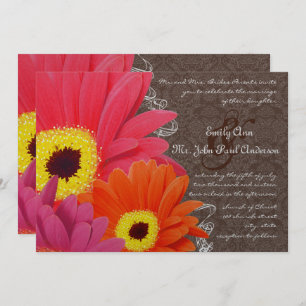 Invitation Coral romantique & Fuchsia Gerber Daisy Mariage