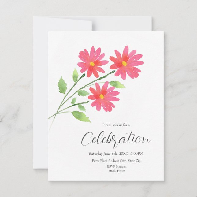 Invitation Coral rose Aquarelle Balises (Devant)