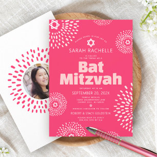 Invitation Coral rose Bat mitzvah Photo Starburst Bold Super