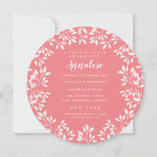 Invitation Coral rose blanc Feuille Cercle Editable Party
