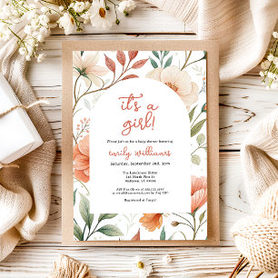 Invitation Coral rose Boho Fleur sauvage C'est un Baby shower