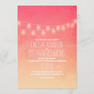 Invitation Coral rose Élégant String Lumières Mariage Invite