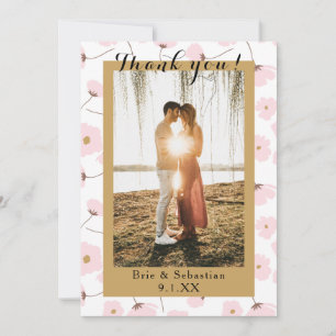 Invitation Coral rose et or Floral Mariage photo Merci