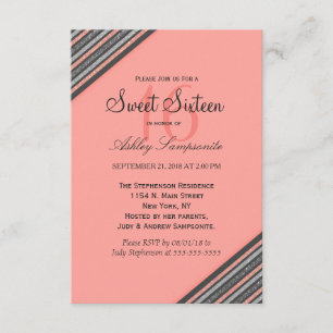 Invitation Coral rose et Parties scintillant rayures