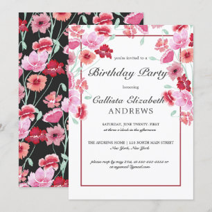 Invitation Coral rose Floral Aquarelle fête d'anniversaire