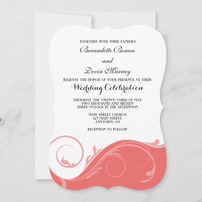 Invitation Coral rose floral bracelet mariage invite (Devant)
