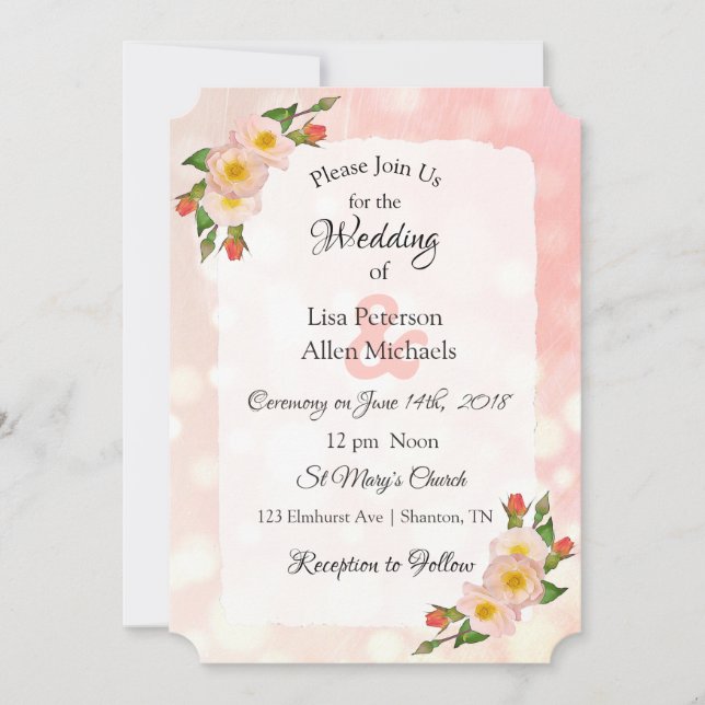 Invitation Coral Rose Floral Mariage élégant (Devant)