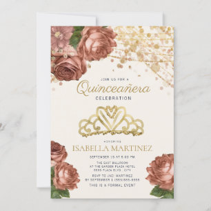 Invitation Coral rose Floral or Parties scintillant Quinceañe