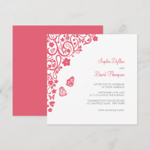 Invitation Coral rose floral papillon de jardin mariage