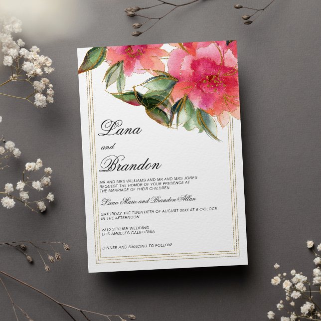 Invitation Coral rose menthe blanc or parties scintillant mar (Coral pink mint white gold glitter floral wedding)