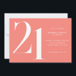 Invitation Coral rose minimaliste moderne 21e anniversaire<br><div class="desc">Invitation moderne minimaliste de 21e anniversaire avec design simple avec typographie chic et script élégant.</div>