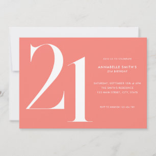 Invitation Coral rose minimaliste moderne 21e anniversaire