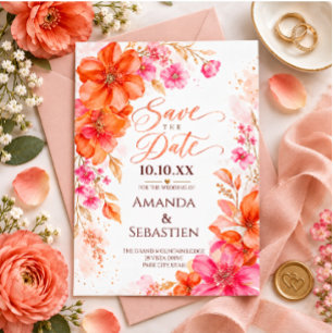 Invitation Coral Rose Orange Aquarelle Florale Enregistrer la