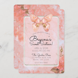 Invitation Coral rose papillon Vintage Rose doux 16 Partie