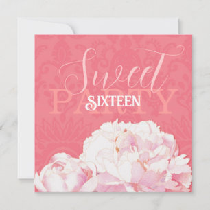 Invitation Coral rose Peony Sweet sixteen Anniversaire