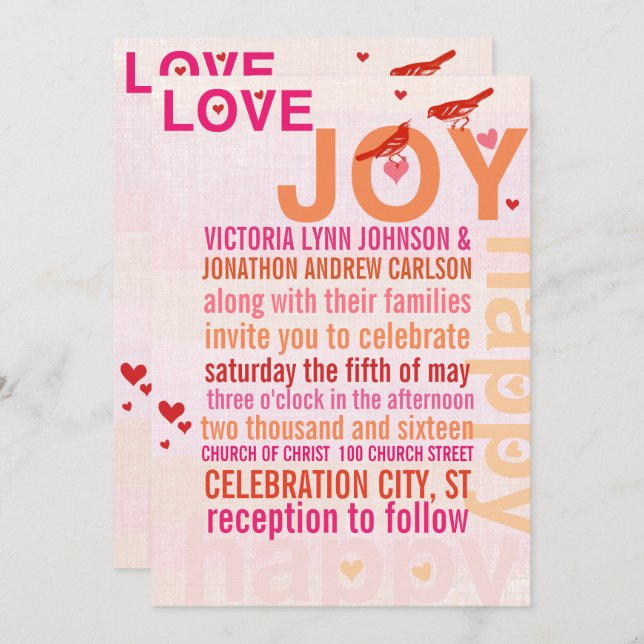 Invitation Coral rose rouge Floral moderne Typographie Insépa (Devant / Derrière)