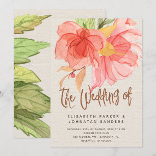 Invitation Coral rose vert d'été aquarelle mariage floral