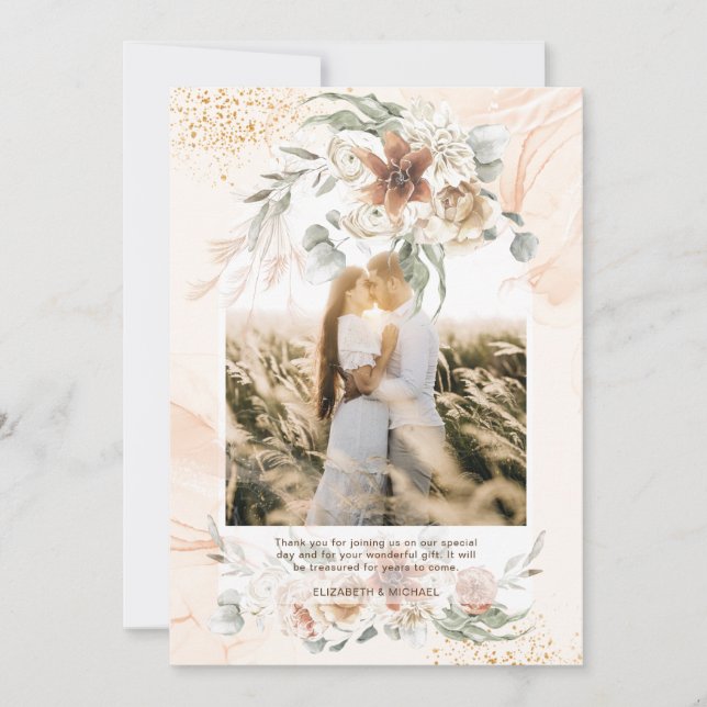 Invitation Coral Sage Pampas Herbe Floral PHOTO MERCI (Devant)