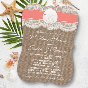 Invitation Coral Sand Dollar Plage Mariage Douche
