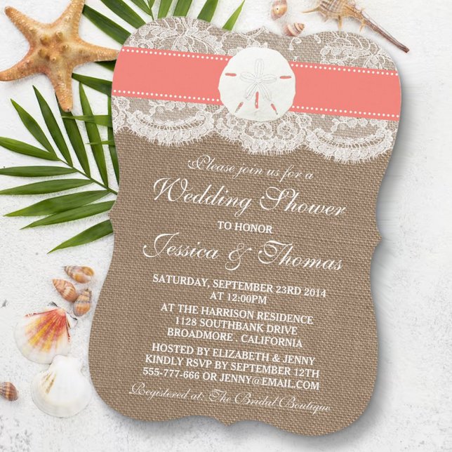 Invitation Coral Sand Dollar Plage Mariage Douche (Créateur téléchargé)