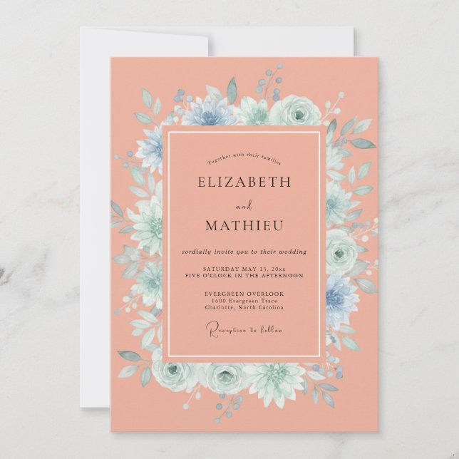 Invitation Coral Soft Botanical Summer Wedding (Devant)