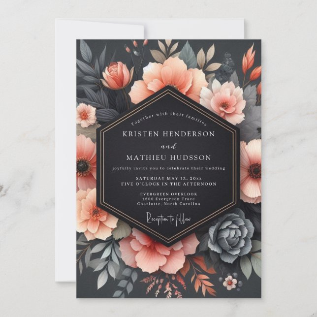 Invitation Coral Somber Floral Wedding (Devant)