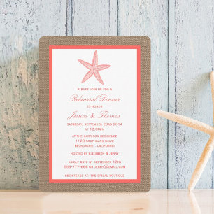 Invitation Coral Starfish Sur Burlap Plage Dîner De Répétitio