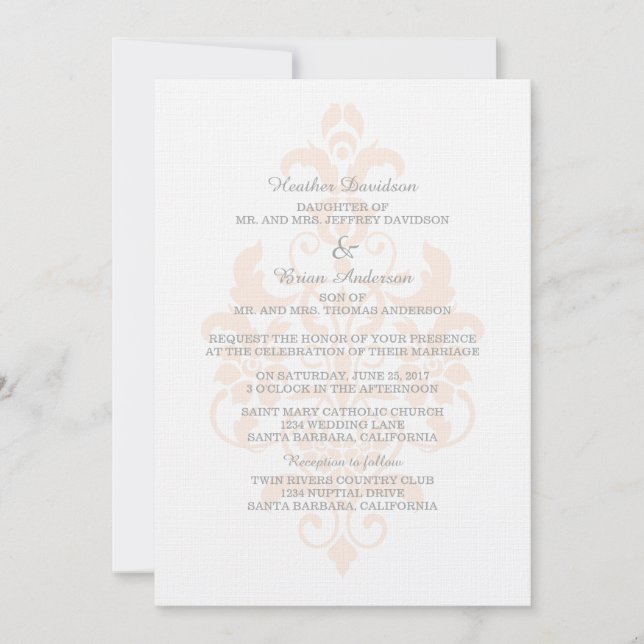 Invitation Coral Subtle Mariage damassé (Devant)