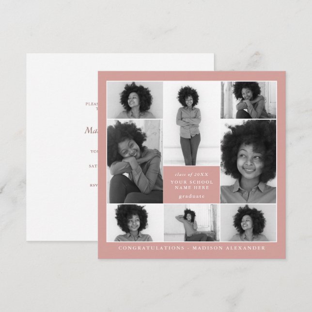 Invitation Coral tendance Photo Collage Graduation Party (Devant / Derrière)