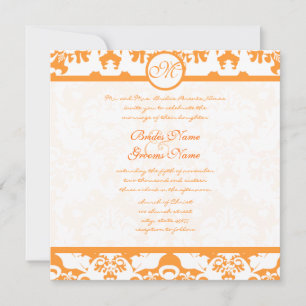 Invitation Coral Terracotta Orange Damask Fils Mariage