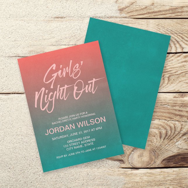 Invitation Coral Turquoise Bachelorette Filles' Night Out Inv (Créateur téléchargé)