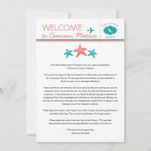 Invitation Coral turquoise Starfish Mexique Mariage Bienvenue