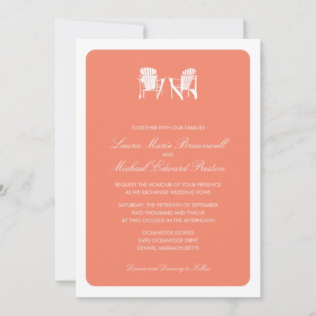 Invitation Coral Two Adirondack Chaises De Plage Mariage (Devant)