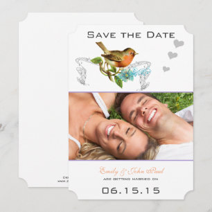 Invitation Coral Vintage Bird Aqua & Lilac Enregistrer la dat