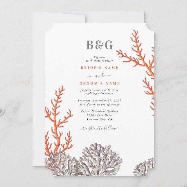 Invitation Coral Watercolor Beach Mariage moderne (Devant)