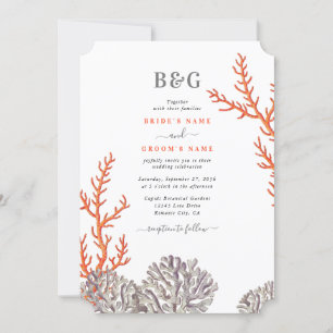 Invitation Coral Watercolor Beach Mariage moderne