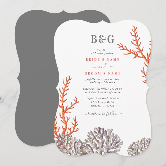 Invitation Coral Watercolor Beach Mariage moderne (Devant / Derrière)