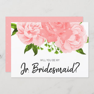 Invitation Coral Watercolor Floral Be My Jr Bridesmaid Card