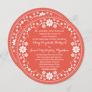 Invitation Coral White Floral Wreath Mariage Custom