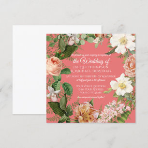 Invitation Coral White Rose Vintage Mariage floral botanique