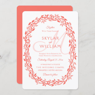 Invitation Coral Woodsy Mariage Vivre Coral Wreath Chic