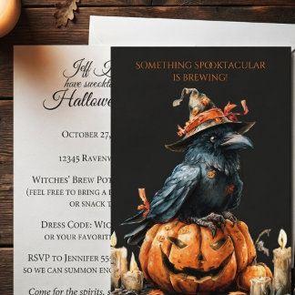 Invitation Corbeau d'Halloween en obsidienne gothique